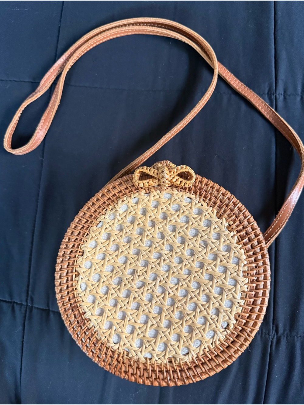❤️Round Woven Boho Crossbody Bag in Brown and Cream